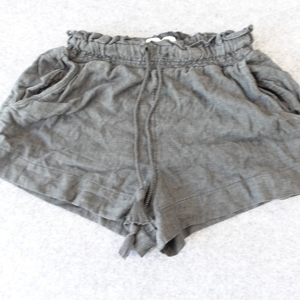 Abercrombie & Fitch Gray Linen Blend Paperbag Waist Shorts XS Tassel Drawstring